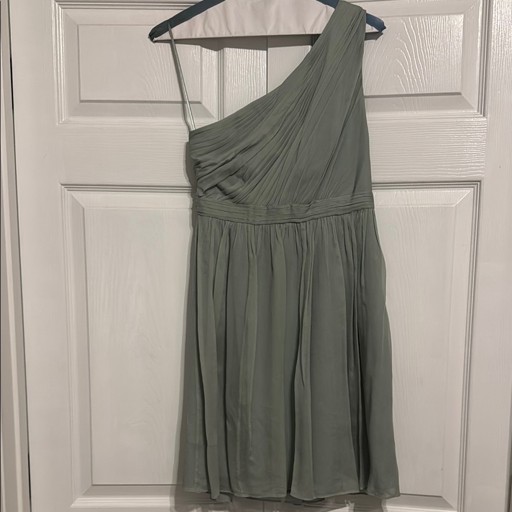 J. Crew Green Asymmetrical Ruched Sundress